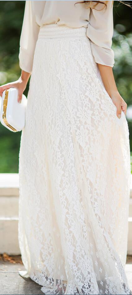 High Waist Hollow Out Lace Slim Full Skirt