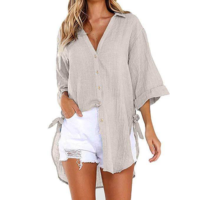 3/4 Sleeve Loose V-neck T-shirt