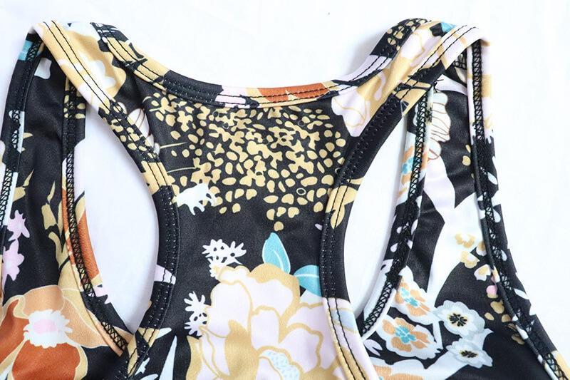 Sexy Black Floral Bodycon Skinny High Waist Two Pieces Set