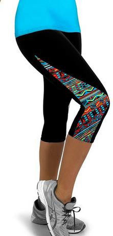 Flower Print Side Triangle Fashion 3/4 Pants Yoga Sport Leggings