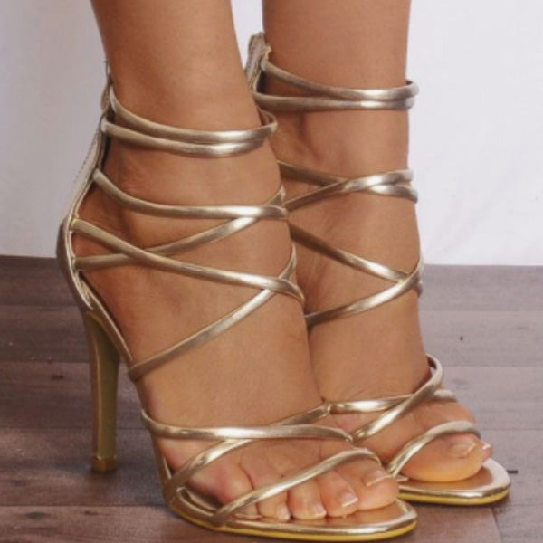Stiletto High Heel Open Toe Metallic Sandals