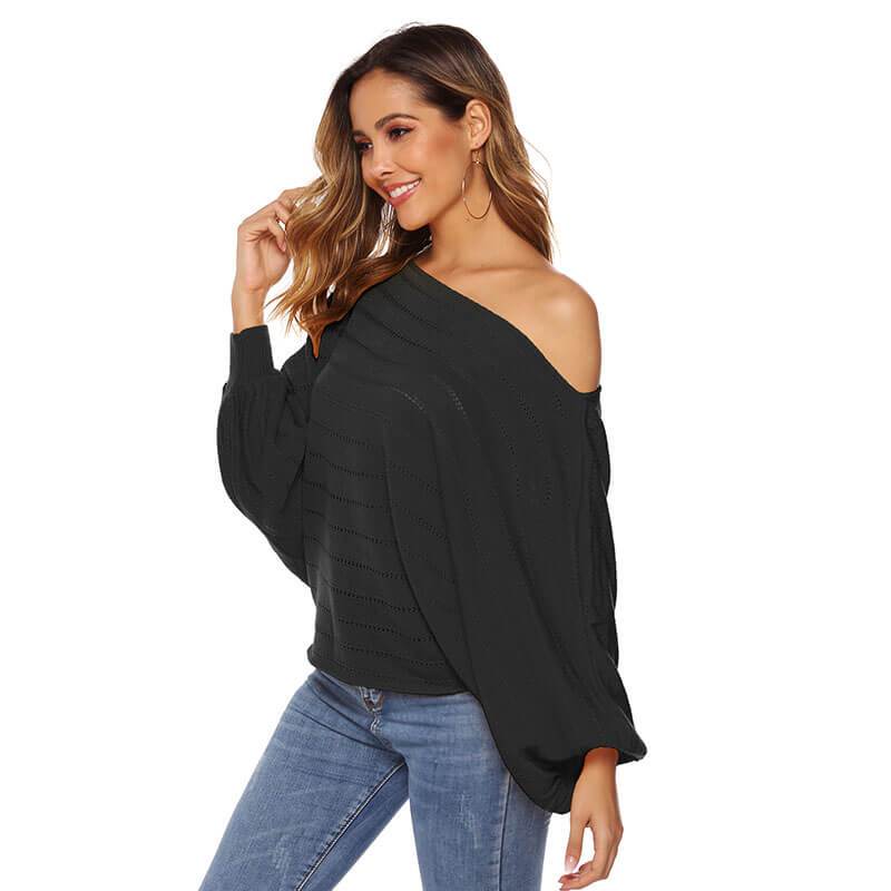 Off Shoulder Batwing Hollow Out Knit Sweater