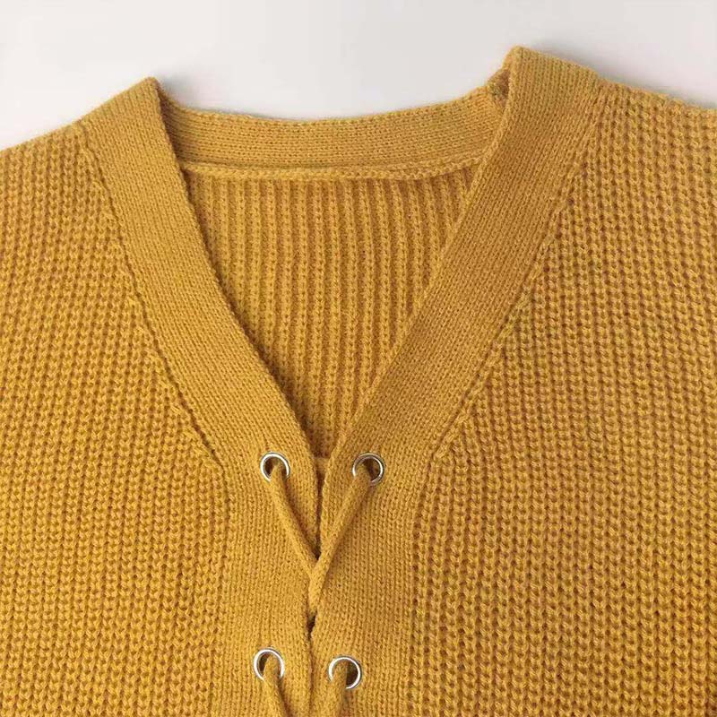Oversized V Neck Lace-up Knit sweater