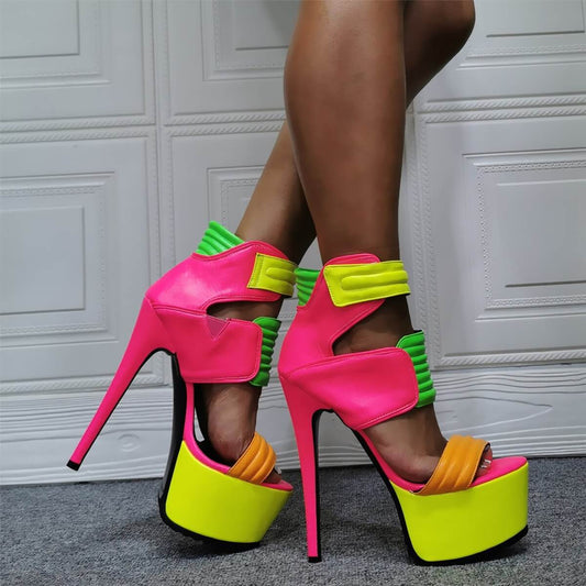 Party Bright Color PU Platform High Heel Sandals