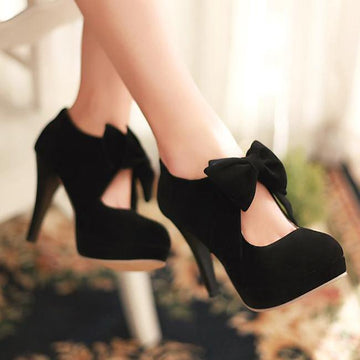 Free Shipping Clearence Cute Black Bow knot High Heels Fashion Shoes