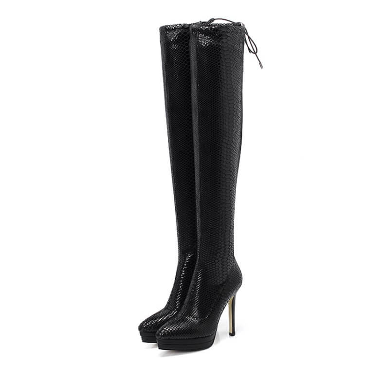 Party Leather Snakeksin Platform Over Knee Boots