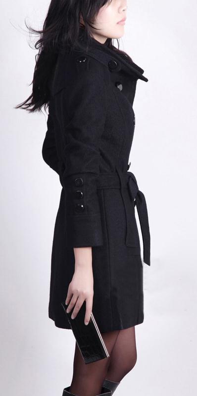 Stand Collar Double Button Belt Slim Plus Size Woolen Coat - Meet Yours Fashion - 10