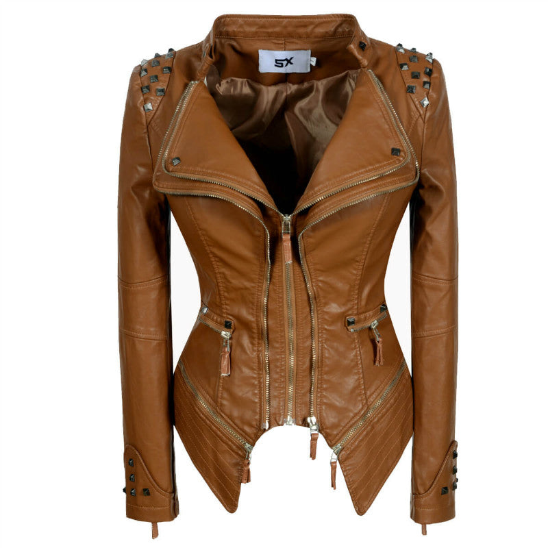 Lapel Rivet Studded Moto Jacket