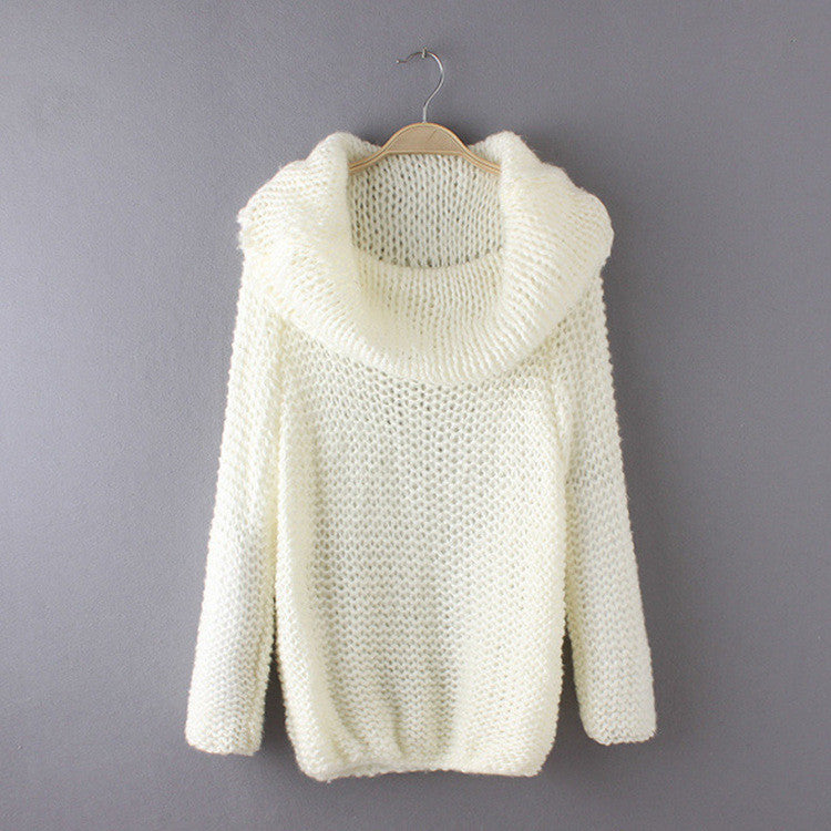 High Neck Long Sleeves Pure Color Regular Sweater
