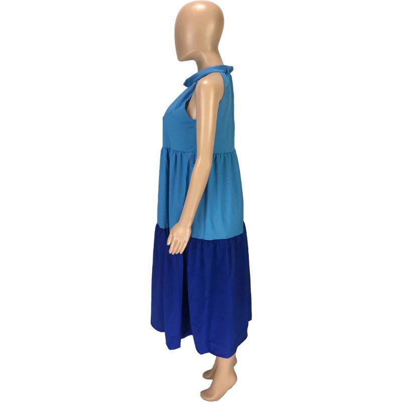 Plus Size Casual Colorblock Sleeveless Midi Dress