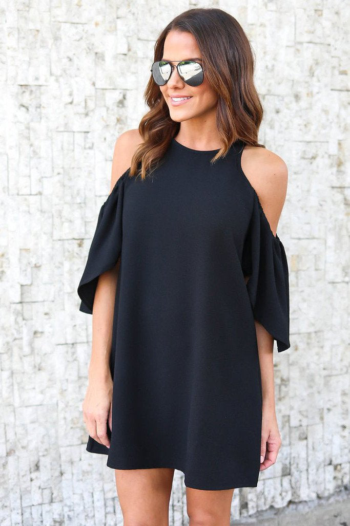 Pure Color Sleeveless Bear Shoulders Loose Short Dresses 