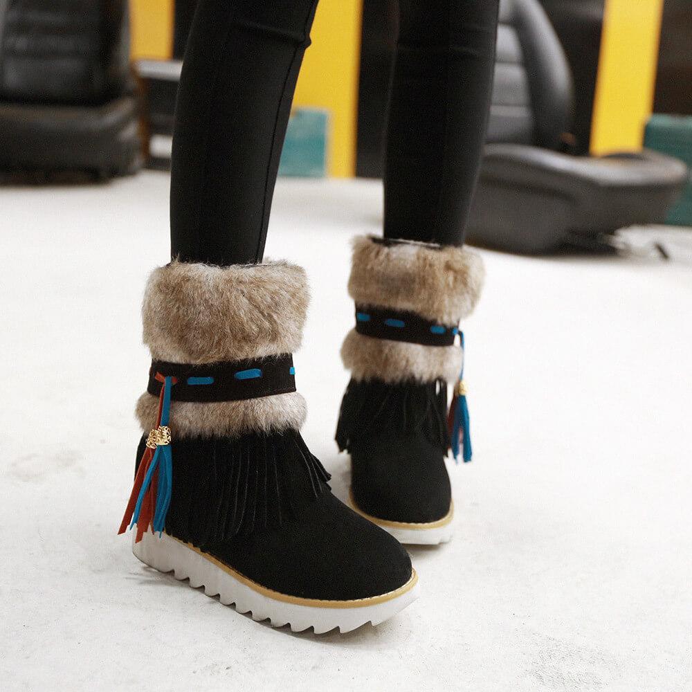 Flat Fringe Suede Round Toe Ankle Boots