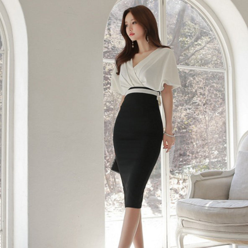 Korean Style High Waisted Slimming Spliced Dress
