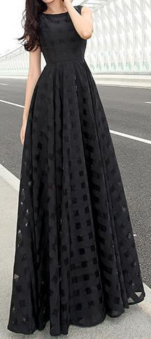 Scoop Sleeveless Flared Pleated Organza Long Beach Dress