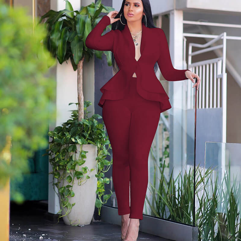 Perspective Crop Top High Neck Skinny Pants Set