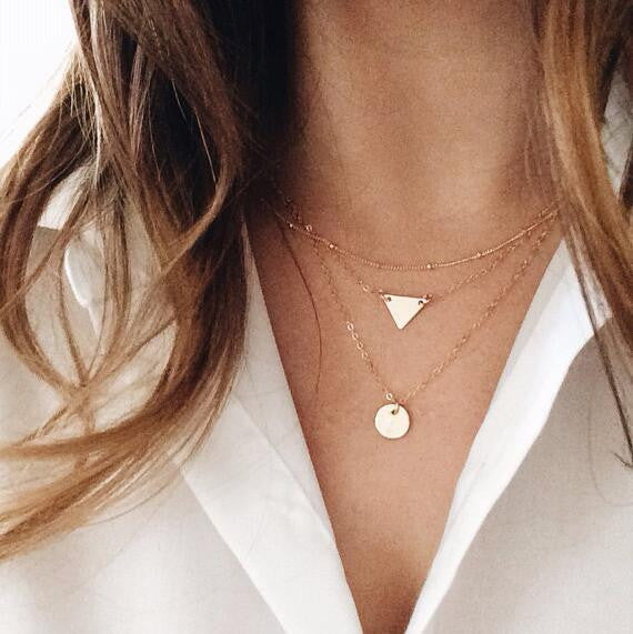 Sequins Triangles Tassel Multilayer Necklace