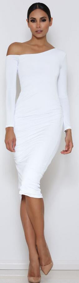 Long Sleeve Oblique Neck Bodycon Dress