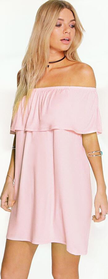 Sexy Off Shoulder Falbala Pure Color Loose Short Dress