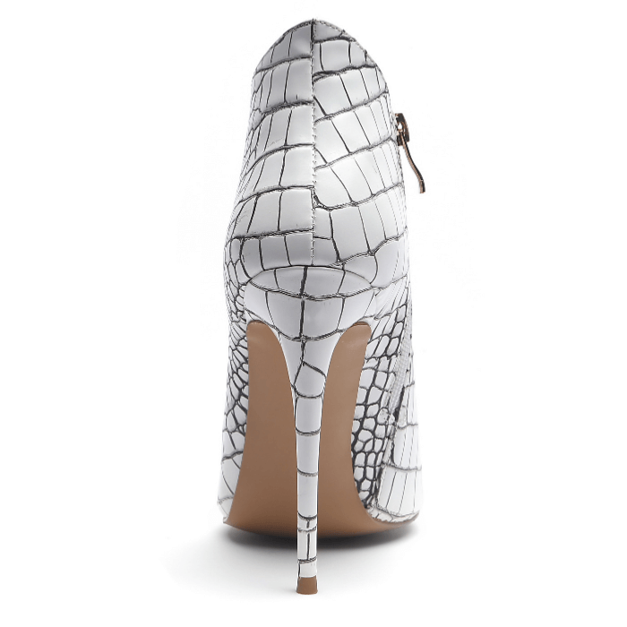 White Stone Pattern High Heel Ankle Boots