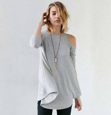 Knitting Off-Shoulder 3/4 Sleeve Long T-Shirt