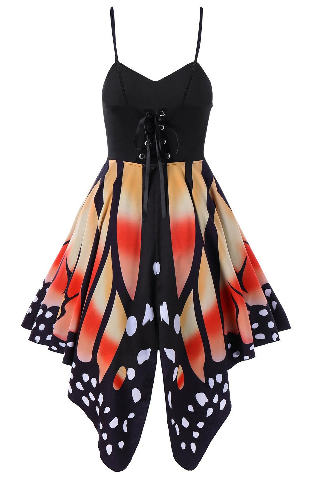Patchwork Print Spaghetti Straps Butterfly Short Dress