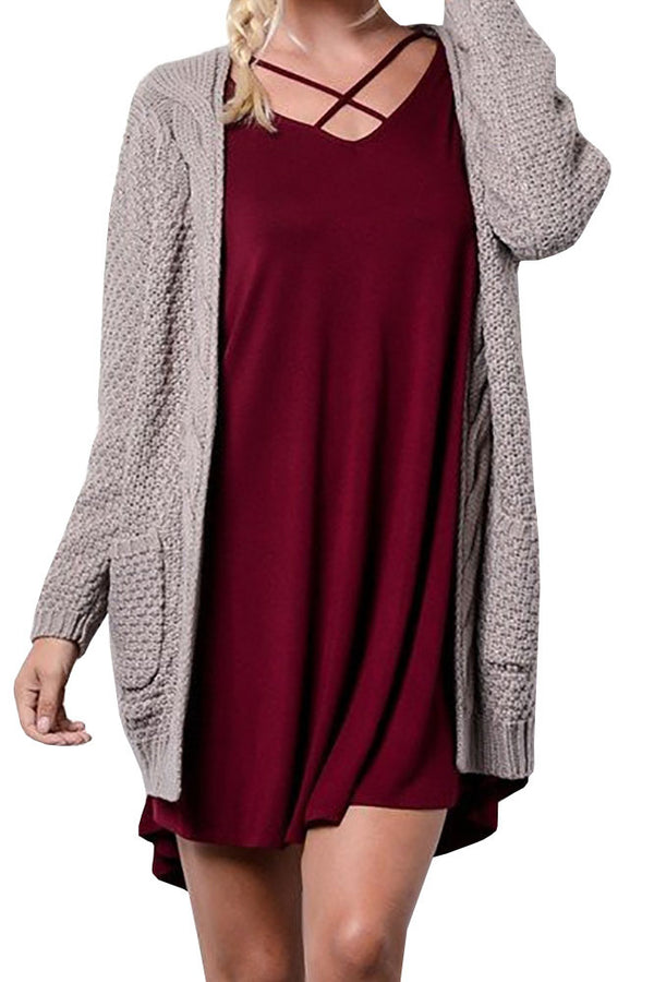 Cable Pockets Solid Color Long Cardigan