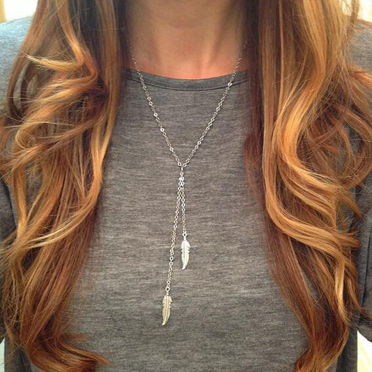 Sexy Metal Feather Tassels Necklace