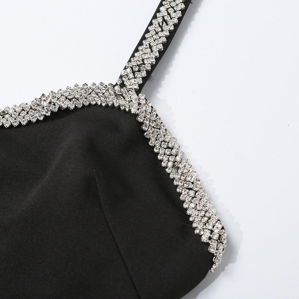 Rhinestone Decorate Black Strap Dress