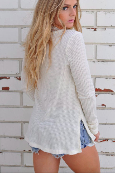 Solid Color Buttons Long Sleeves Pullover Sweater