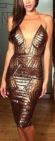 Deep V-neck Sequins Bodycon Backless Short Dress