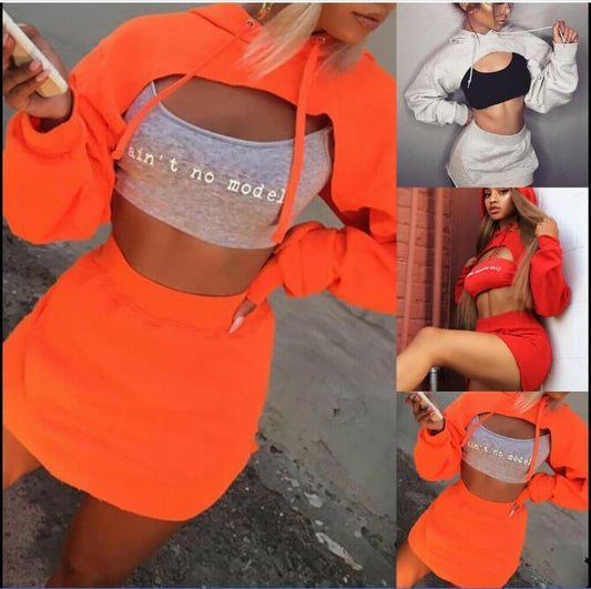 Fashion Long Sleeve Hooded Cutout Two Pieces Set