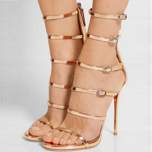 Hasp Straps Ankle Wrap Open Toe Zipper High Heels Sandals