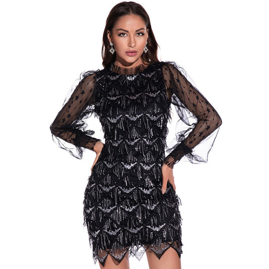 Bestselling Sexy Mesh Long Sleeve Sequin Patchwork Dress