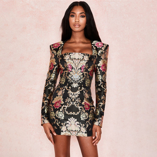 Embroidered Long Sleeve Bodycon Dress