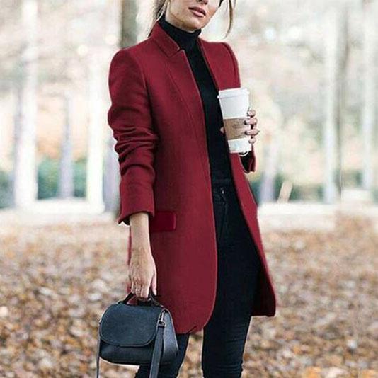 Plain Stand Up Collar Long Blazer