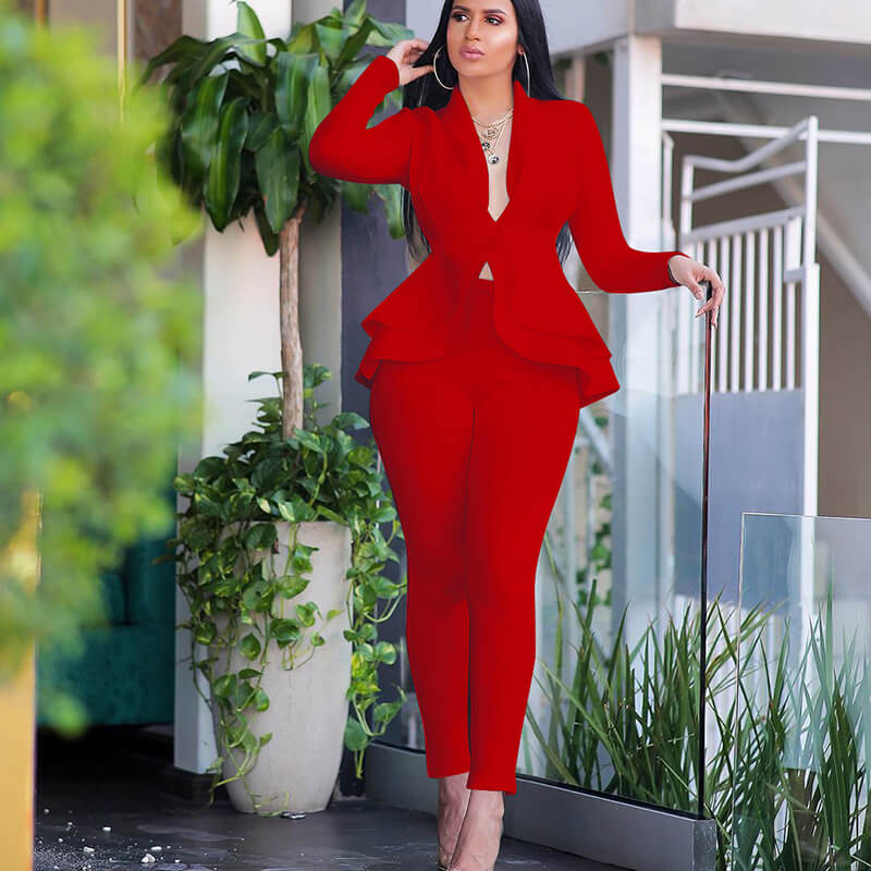 Perspective Crop Top High Neck Skinny Pants Set