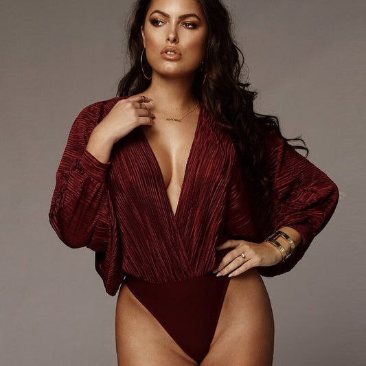 Sexy Long Sleeves V Neck Loose Bodysuit