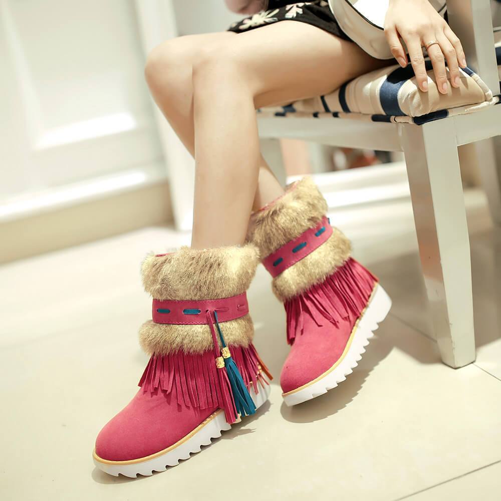 Flat Fringe Suede Round Toe Ankle Boots