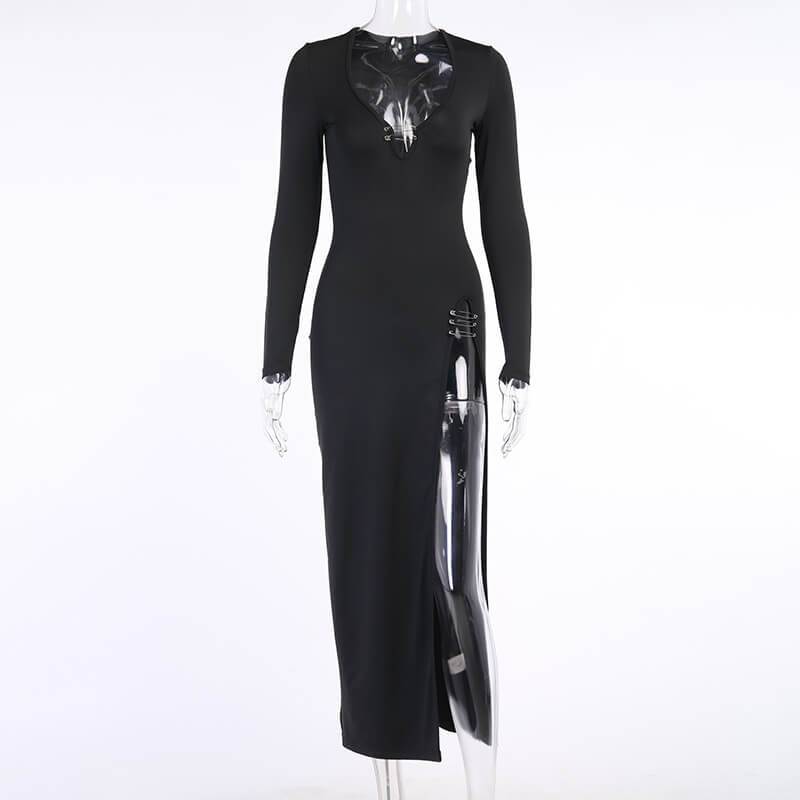 Fashion Tight Split Black Dress