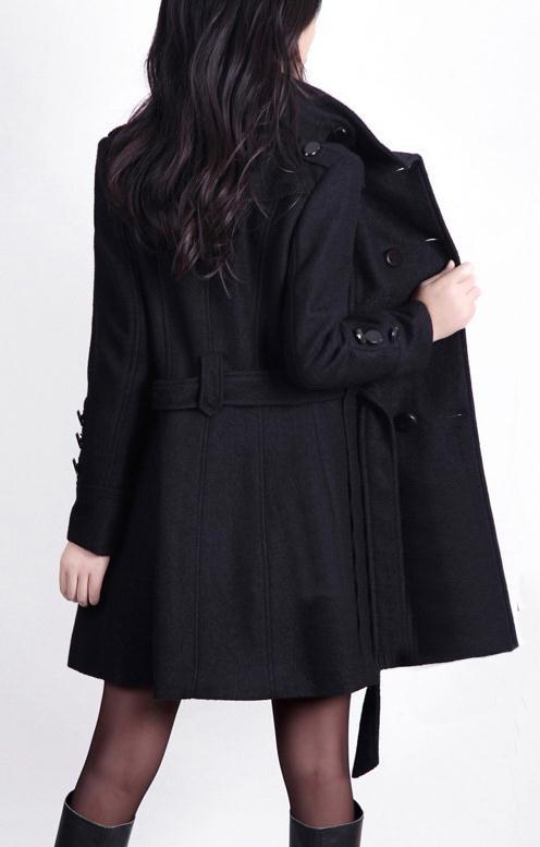 Stand Collar Double Button Belt Slim Plus Size Woolen Coat - Meet Yours Fashion - 9
