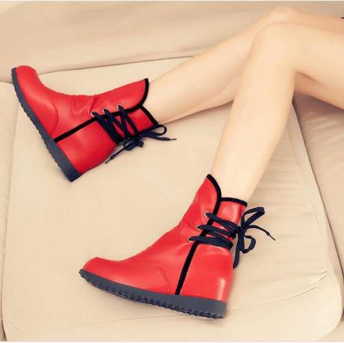 Leather Lace Up Flat Ankle Boots