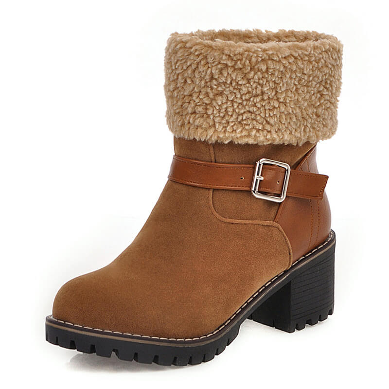 Winter Suede Chunky Heel Buckle Ankle Boots