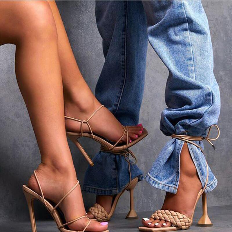 PU Square Toe Ankle Strap High Heel Sandals