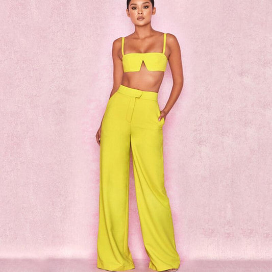 Spaghetti Straps Crop Top High Waist Pencil Pants Set