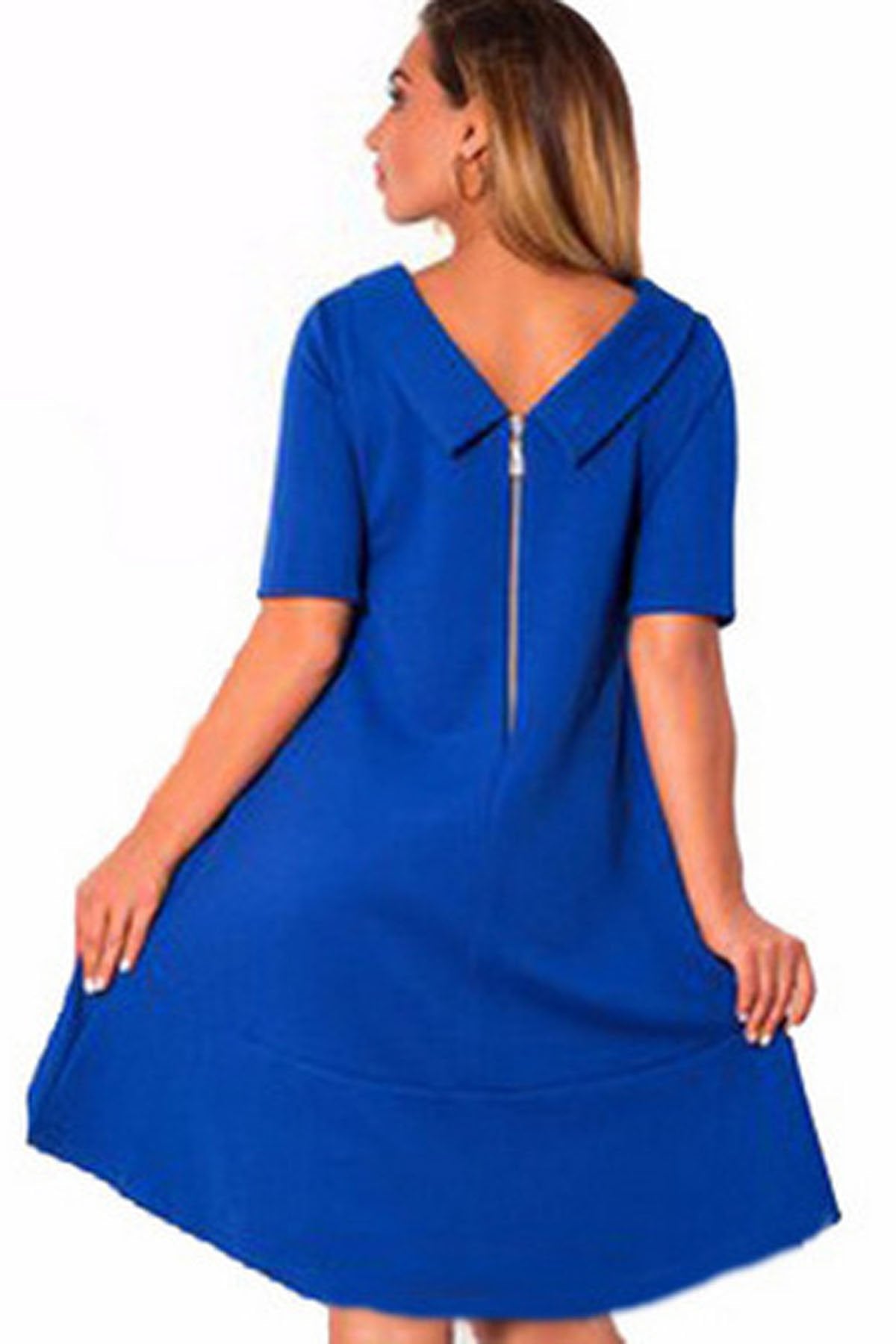 Pure Color Scoop Lapel Neckline Loose Plus Size Short Dress