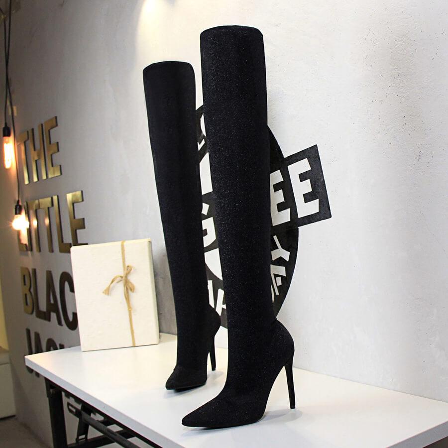 Sexy Sequin Point Toe High Heel Over Knee Boots