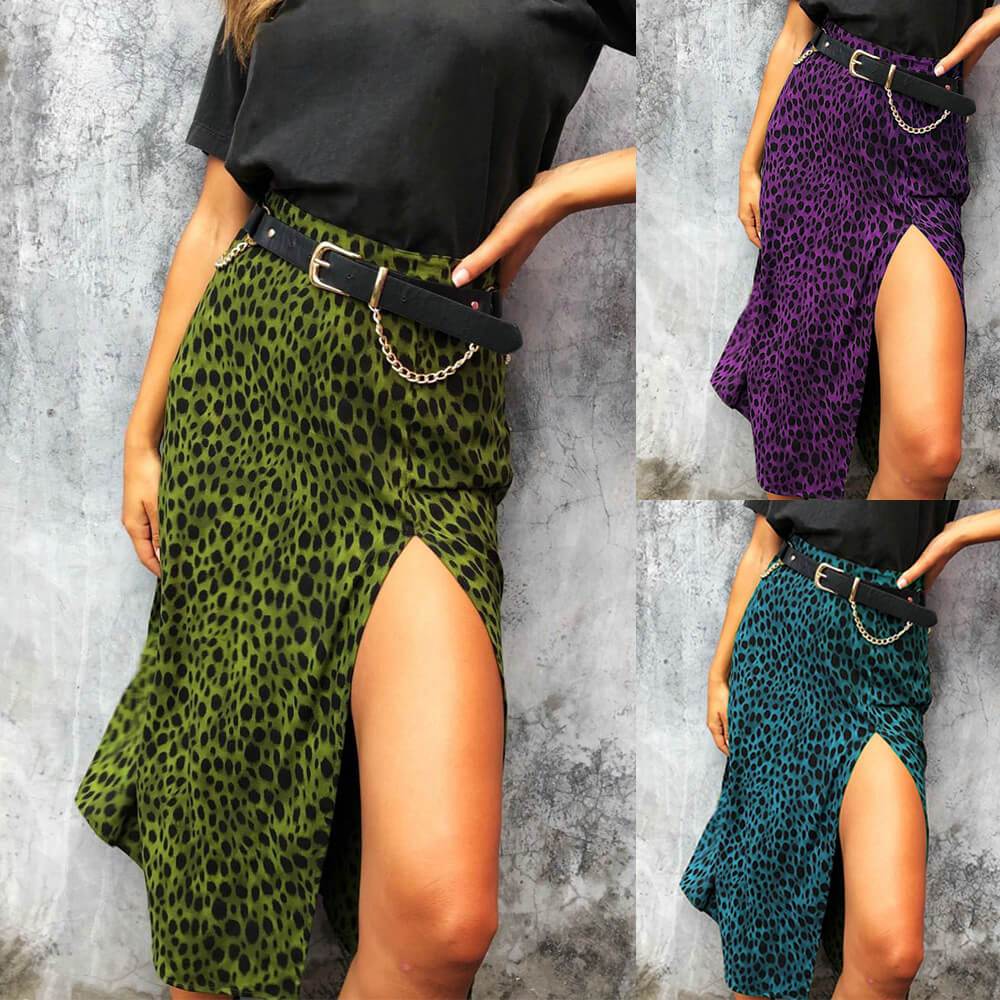 Sexy Leopard High Waist Split Midi Dress