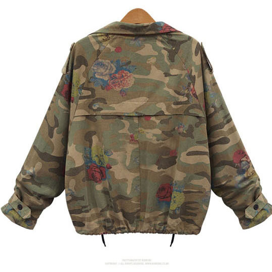 Bat-wing Sleeves Camouflage Casual Flower Print Long Sleeves Short Coat - Meet Yours Fashion - 4