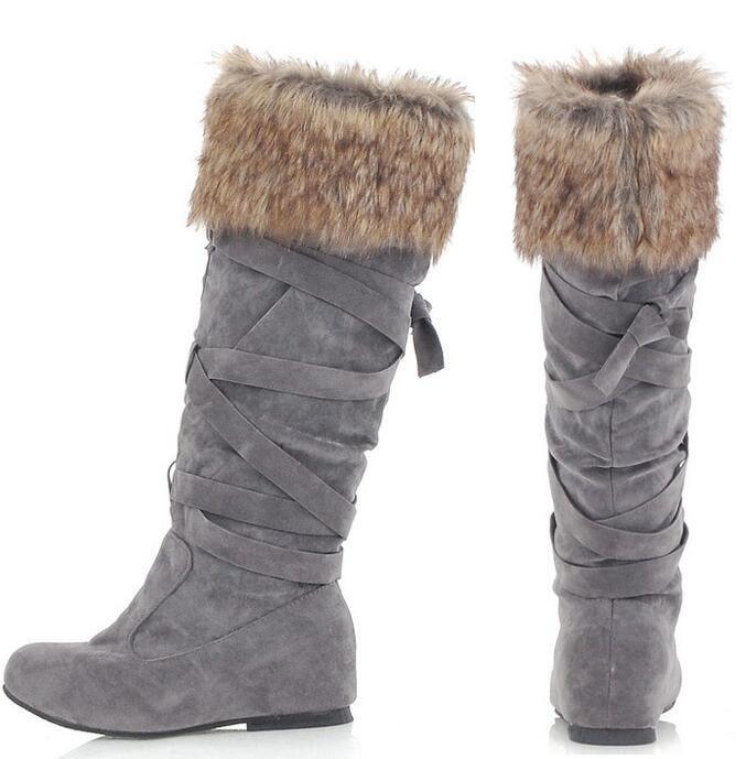 Fashion Increased  Fur Cross Strap High Snow Boots