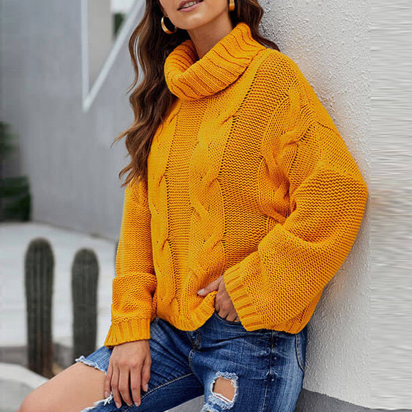 Turtleneck Chunky Pure Color Slouchy Sweater